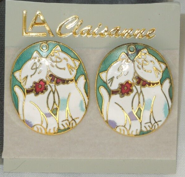 3 pairs of Enamel Cloisonne Cat Pierced dangle and post Earrings *F Без бренда - фотография #2