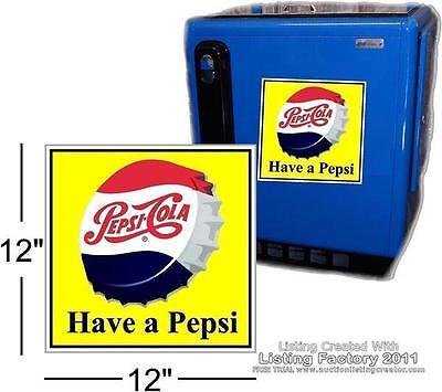 12" DRINK PEPSI CAP WITH YELLOW BACKGROUND FOR SODA POP VENDING MACHINE COOLER Pepsi