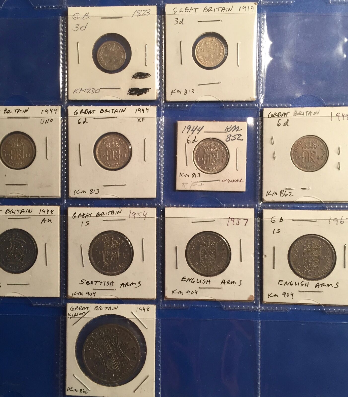 GB 1873-1962 lot of 11 inc. 2 three pence, 4 sixpence, 4 shillings & half crown Без бренда