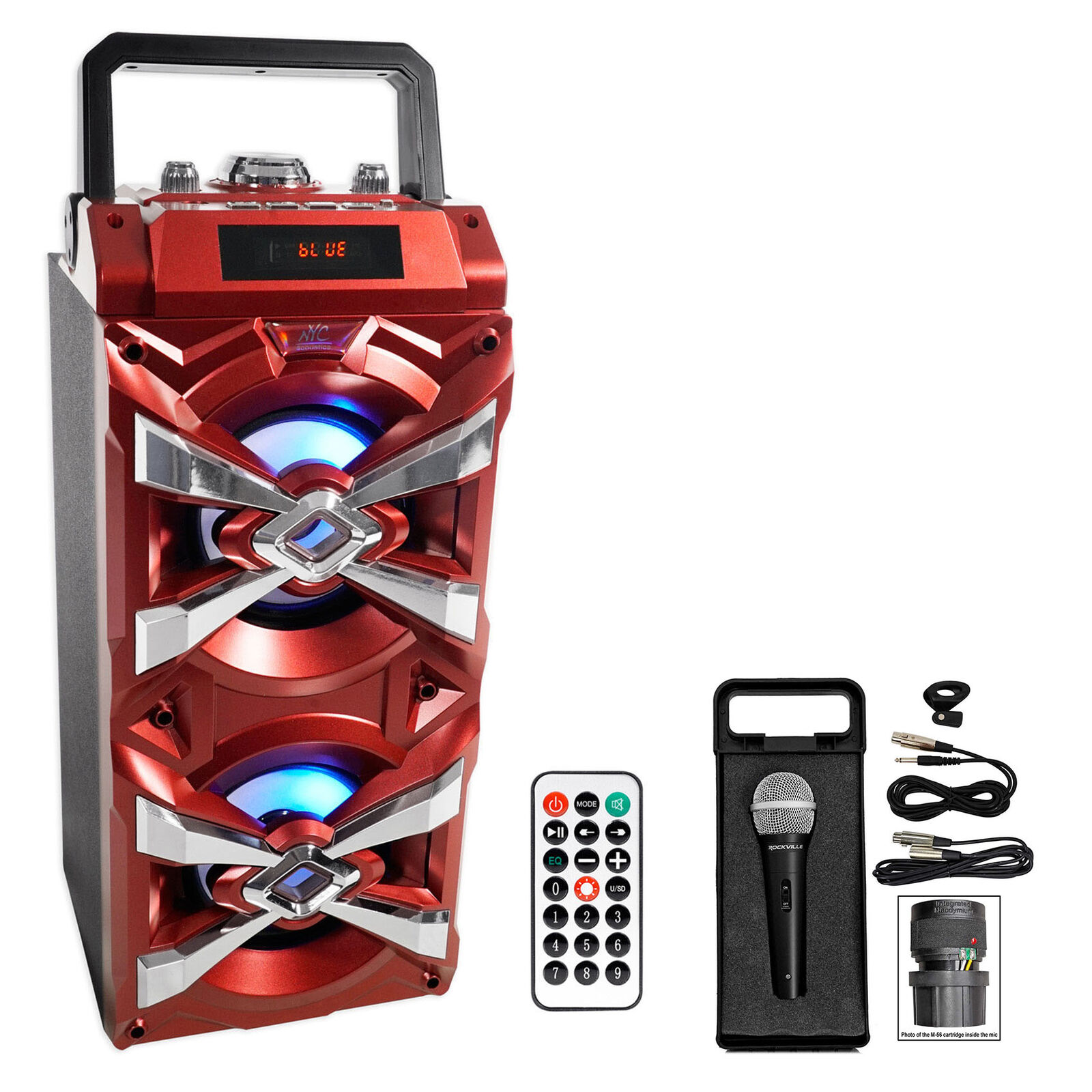 NYC Acoustics X-Tower Bluetooth Karaoke Machine System w/LED's+Microphone+Remote NYC Acoustics X-TOWER+RMC-XLR KAR