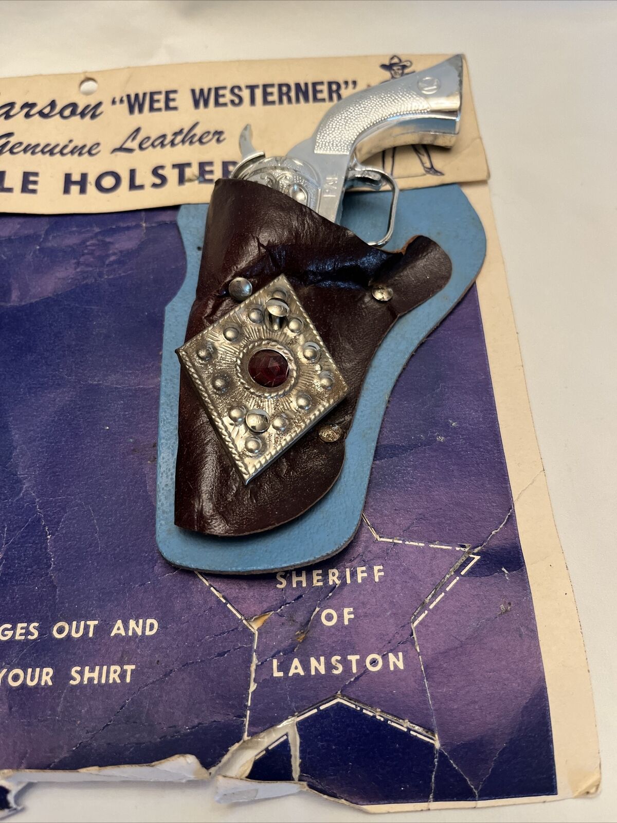Vintage 1960s Kilgore Kit Carson Wee Westerner Leather Double Holster Set NOS Kilgore - фотография #3