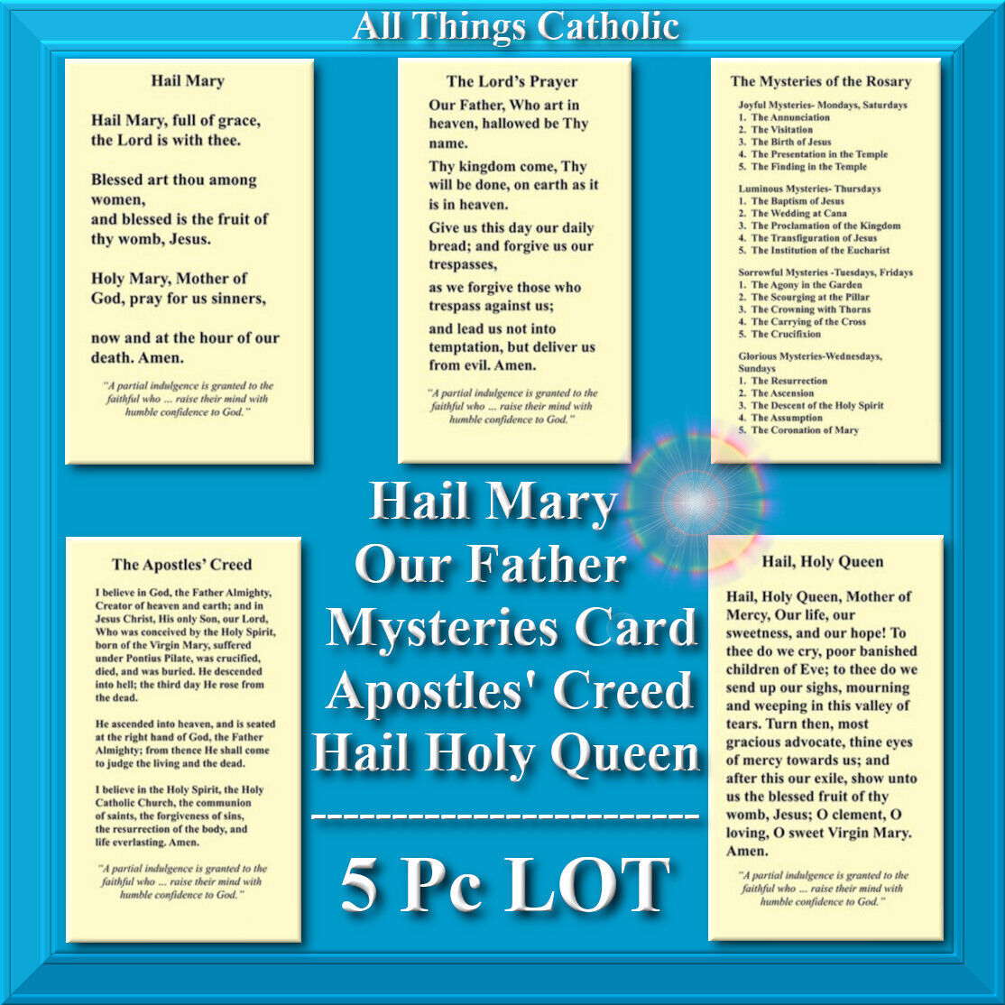 Prayer Card 5 pcs Lot for Saying Rosary Our Father Hail Mary Apostles' Creed set Без бренда - фотография #2