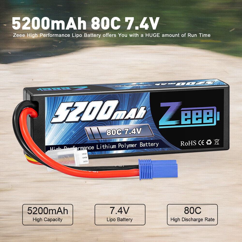 2pcs Zeee EC5 5200mAh 80C 7.4V 2S LiPo Battery Hardcase for RC Car Boat Truck  ZEEE Does Not Apply - фотография #3