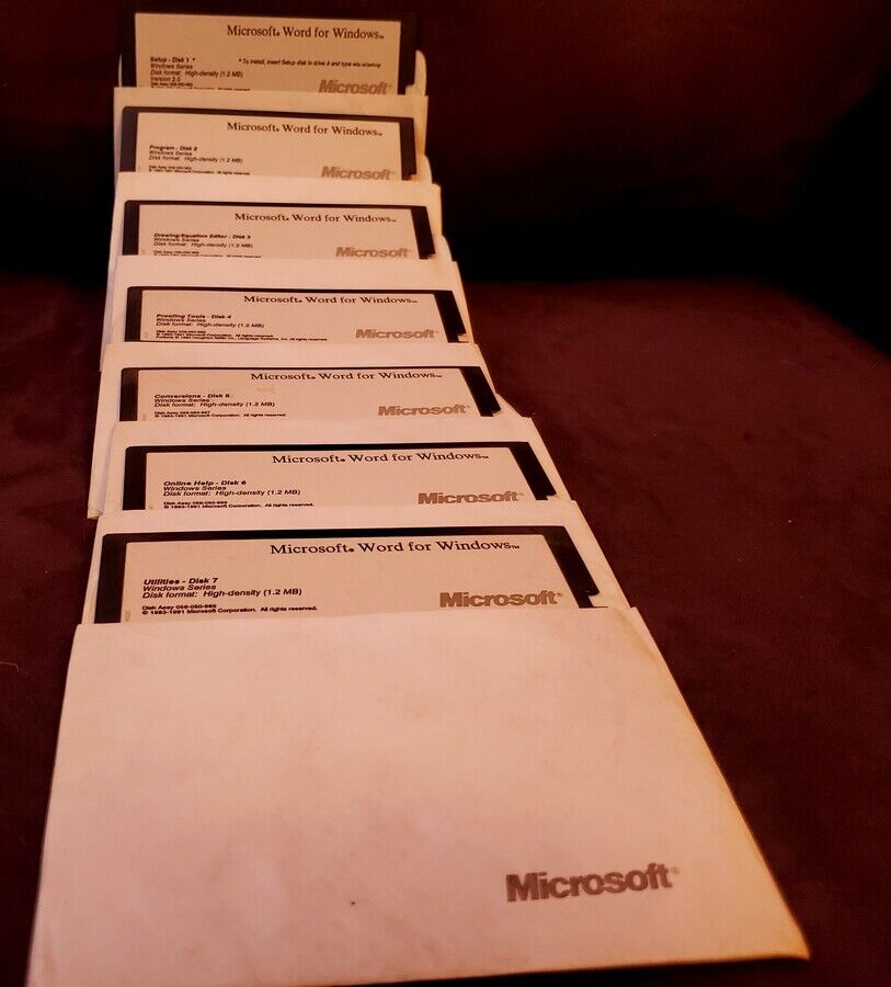 Vintage Lot of 7 Microsoft Windows 3.0- Word on 5.25" Floppy Disks Microsoft
