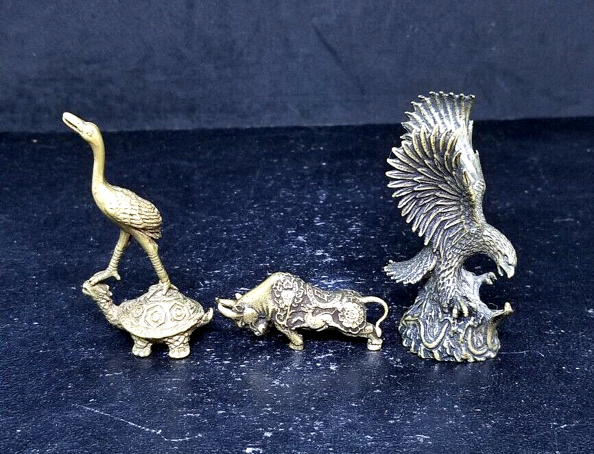 Feng Shui 3 Miniature Desktop Brass Statues Longevity Prosperity Wealth Luck Без бренда