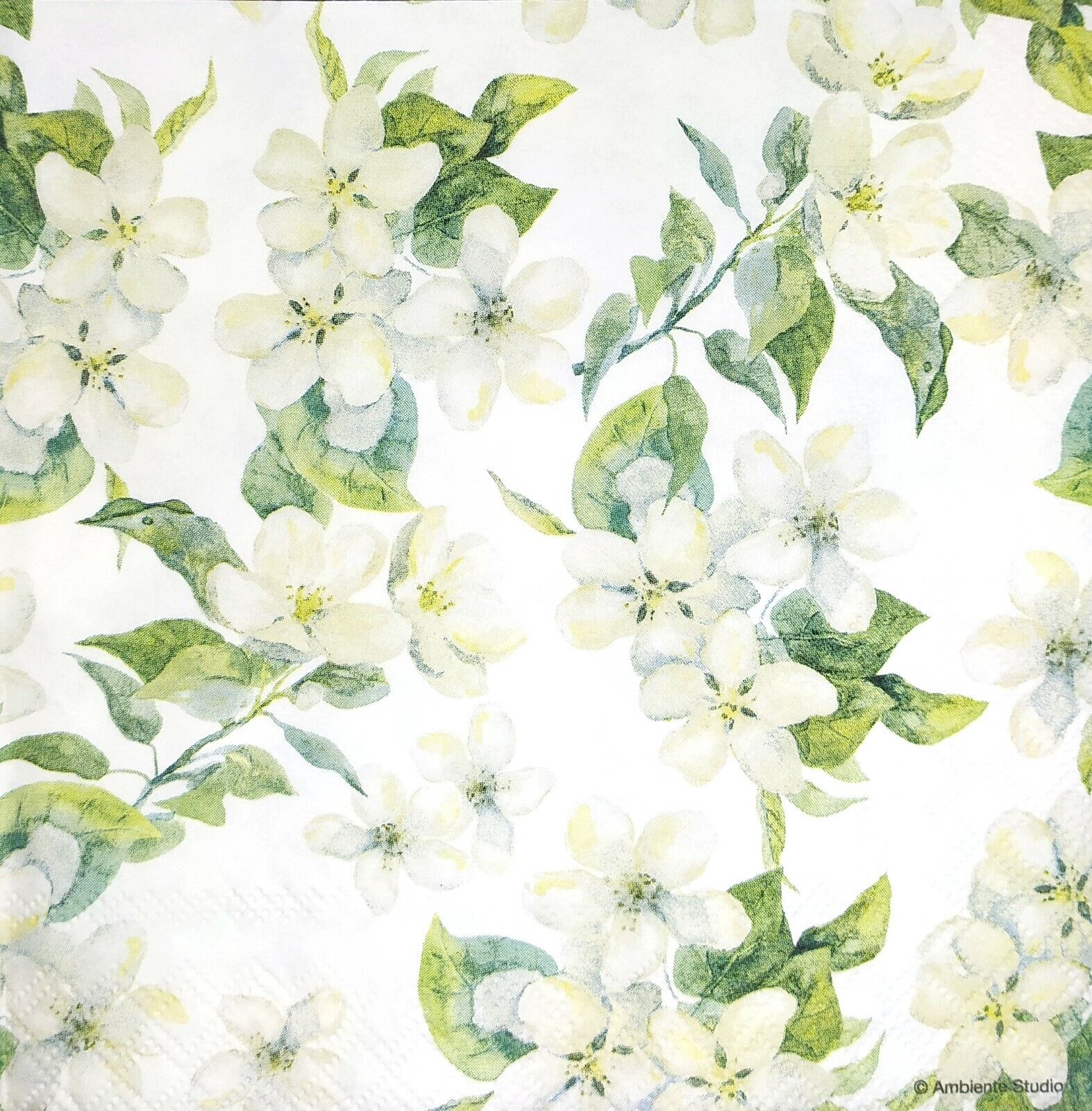N448# 3 x Single Paper Napkins For Decoupage Craft White Cherry Blossom Pattern Ambiente 13314296 - фотография #2