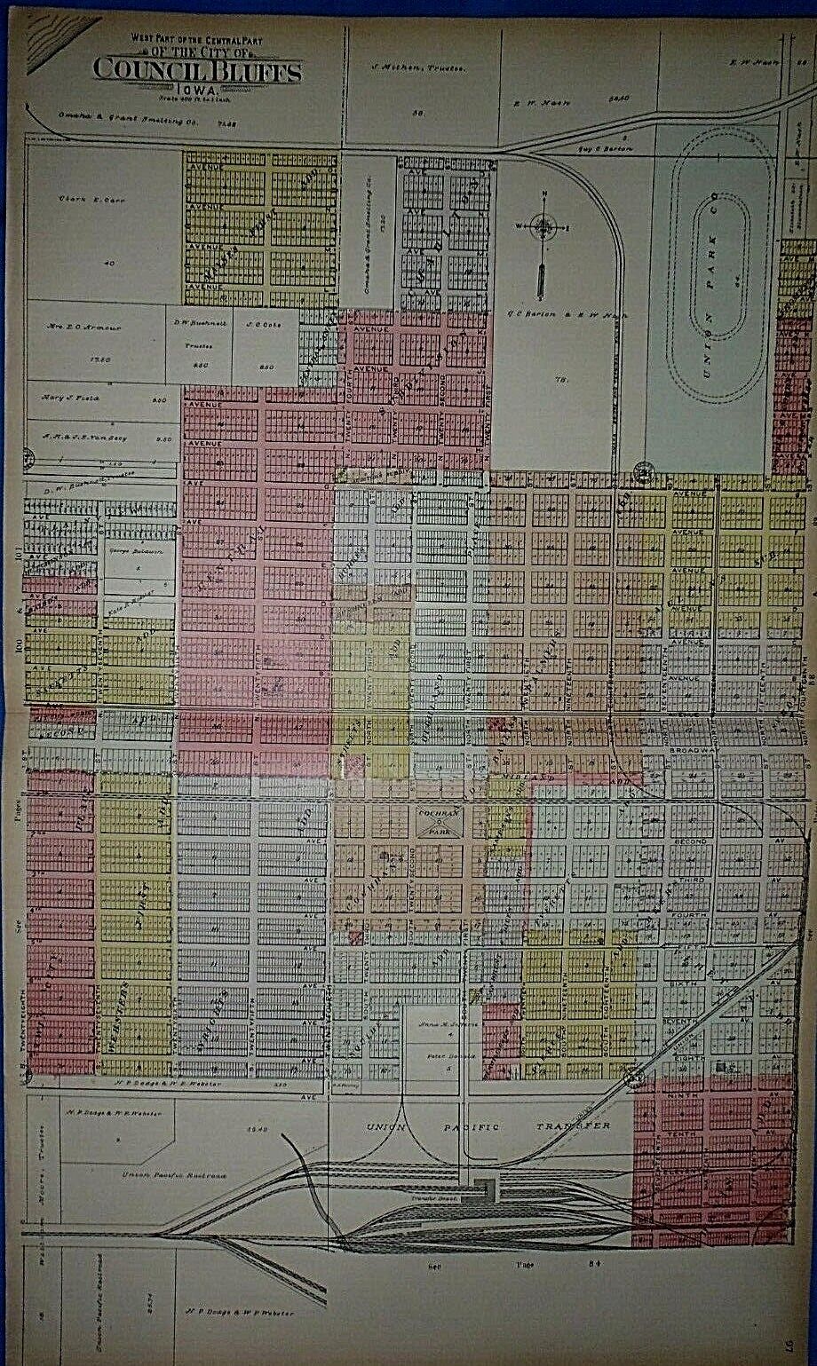 Rare Set of 7 Plat Maps ~ 1902 CITY of COUNCIL BLUFFS, IOWA ~ Original Authentic Без бренда - фотография #6
