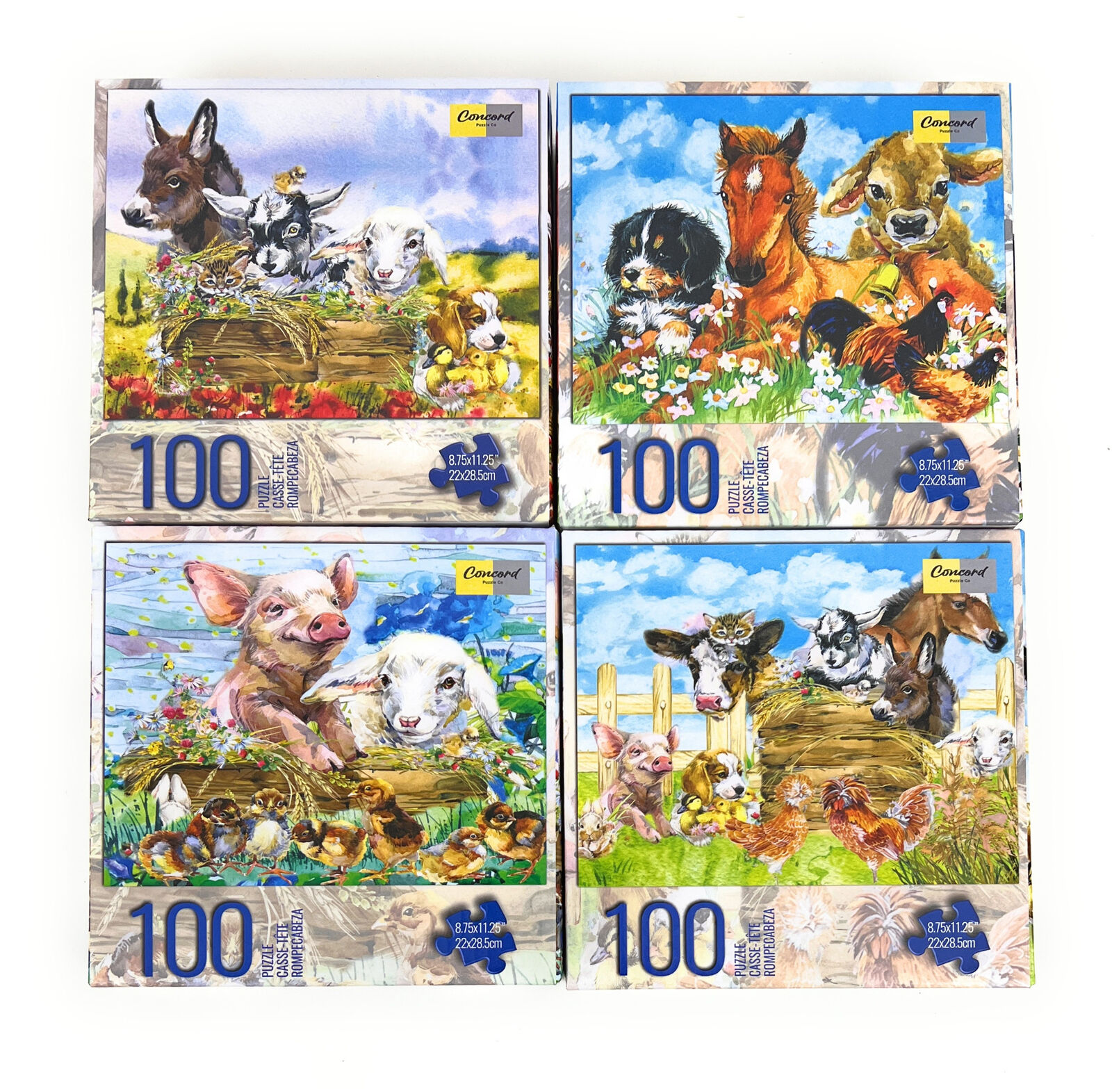 Lot 4 100 Piece Jigsaw Puzzles Kids Horses Cows Puppies Goat Kittens Easter Toys Karmin