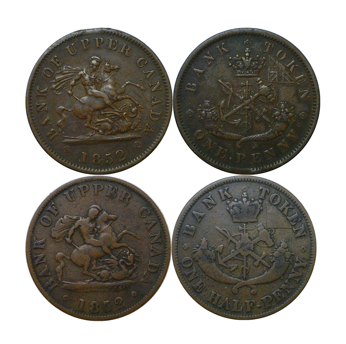 1852 Canada Upper Bank Both Penny & Half Penny Tokens Br #719 & 720 Без бренда