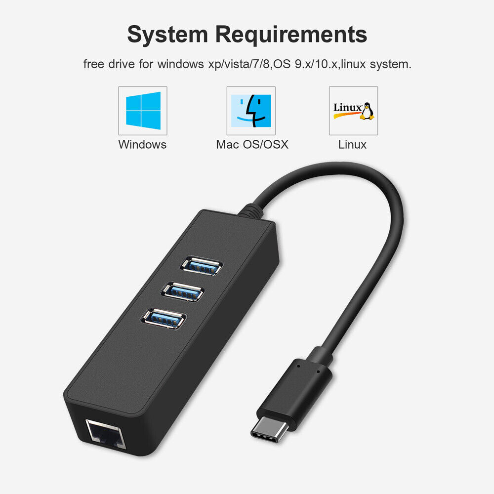 USB-C USB 3.1 Type-C Male to 3-Port USB 3.0 Hub & RJ45 Gigabit Ethernet Adapter Ombar Type-C Adapter - фотография #5