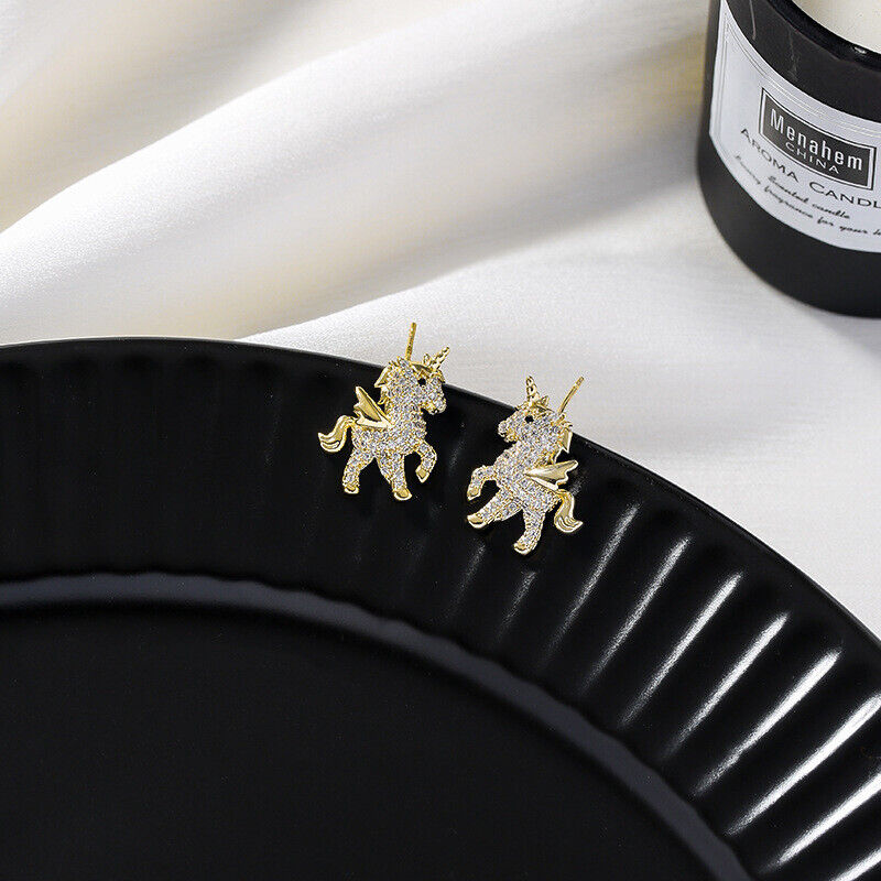 2022 Fashion Animal Horse KC Gold Crystal Earrings Ear Stud Women Jewelry Gifts Rinhoo - фотография #7