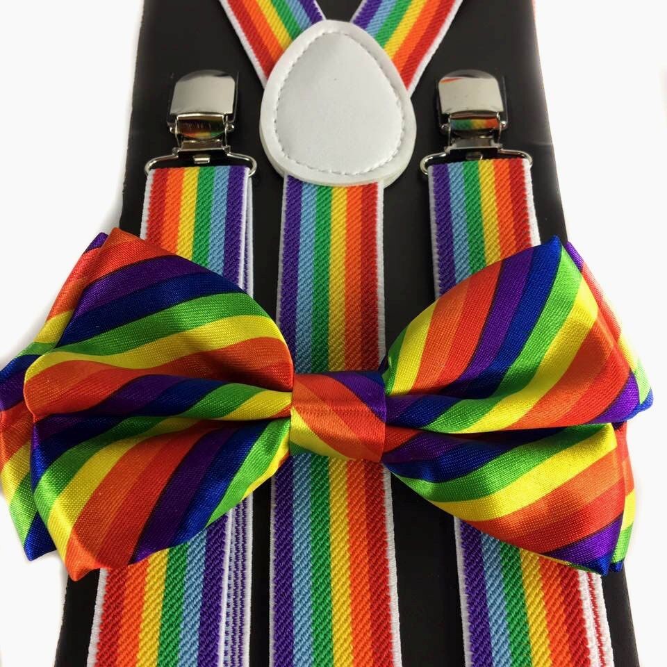 Rainbow Color Clip on Bow-Tie & Suspender Set Tuxedo Wedding Formal Prom  COOOL - фотография #2