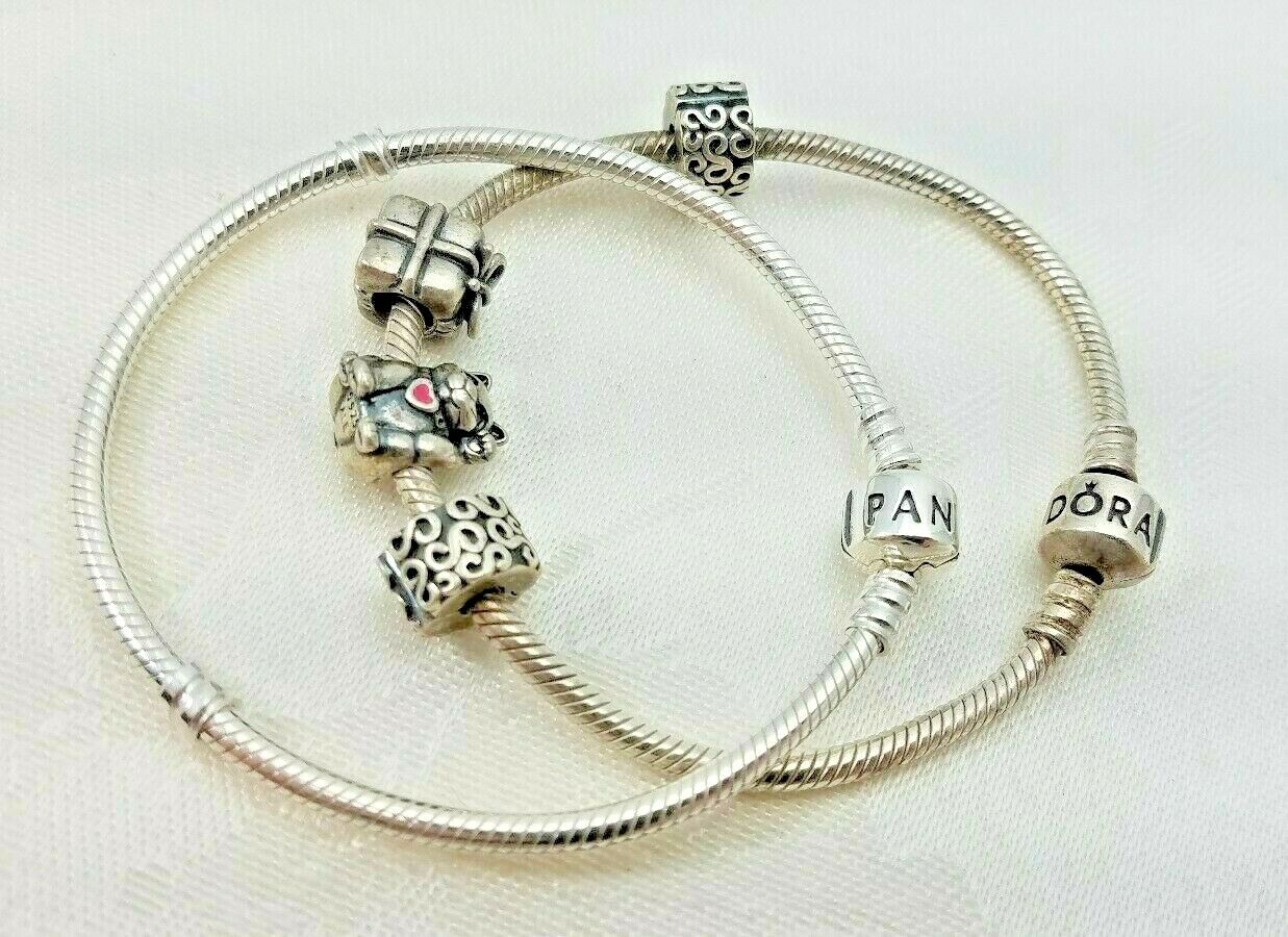 Lot of Two Vintage Sterling Pandora Charm Bracelets with 2 Charms and 2 Spacers  PANDORA - фотография #4