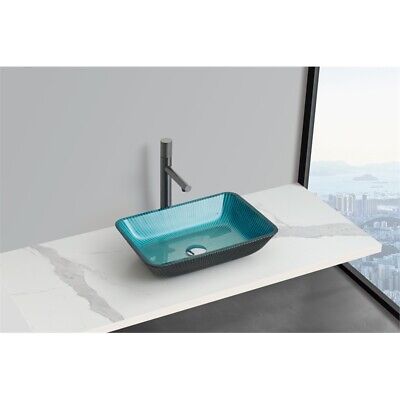 Pemberly Row Rectangular Tempered Glass Vessel Bathroom Sink in Blue Без бренда PR-4753-2799469 - фотография #2