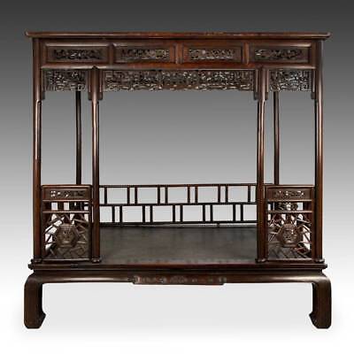 RARE ANTIQUE CHINESE CANOPY BED CARVED HARDWOOD FURNITURE CHINA 19TH C.  Без бренда