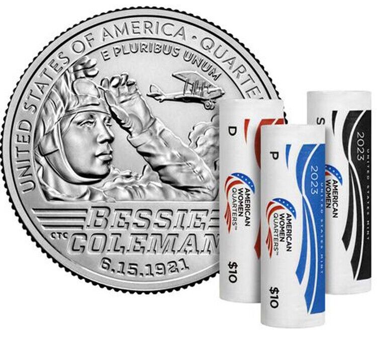 2023 Bessie Coleman Quarters - US Mint Three Roll Set P - D - S (23WRB) US MINT (P D S)