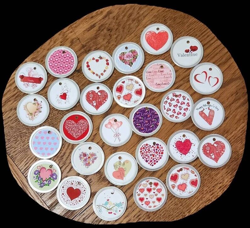 12 Assorted Valentine LOVE Hearts Metal Rim 1 1/4" Hang Tags Mini Tree Ornaments Handmade Does Not Apply