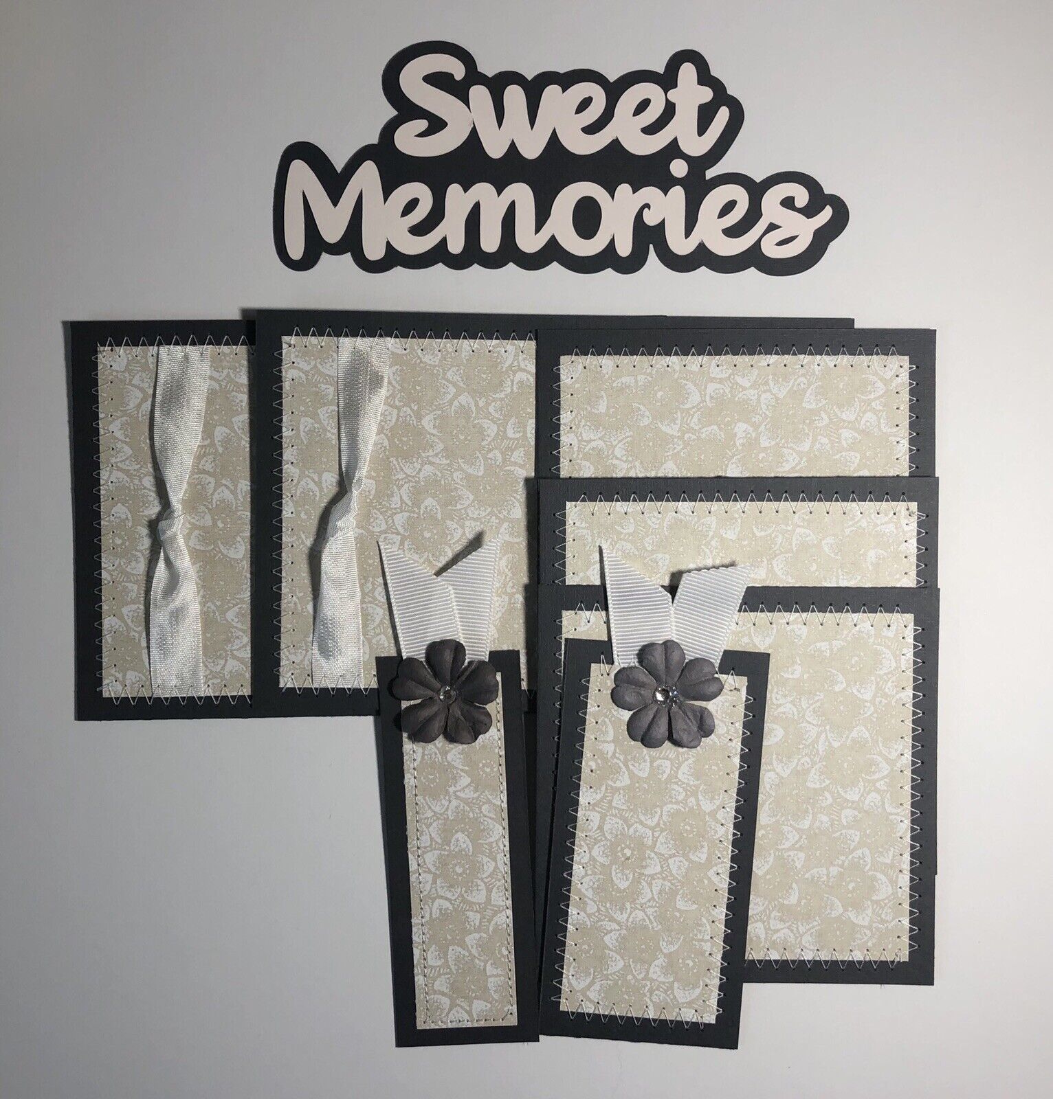 SEWN Premade Scrapbook Page MAT SET Title Tags Sweet Memories Floral-JENN Handmade