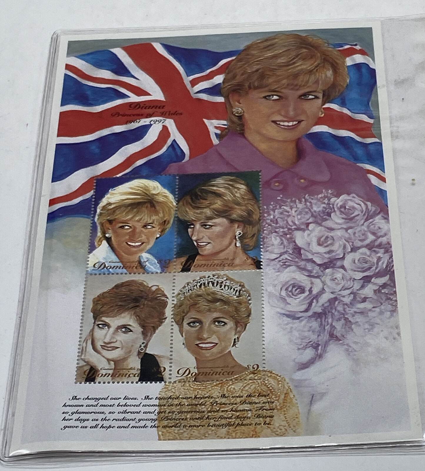 Princess Diana Royal Portraits Plate Block Of 4 Stamps Authenticity Certificate Без бренда