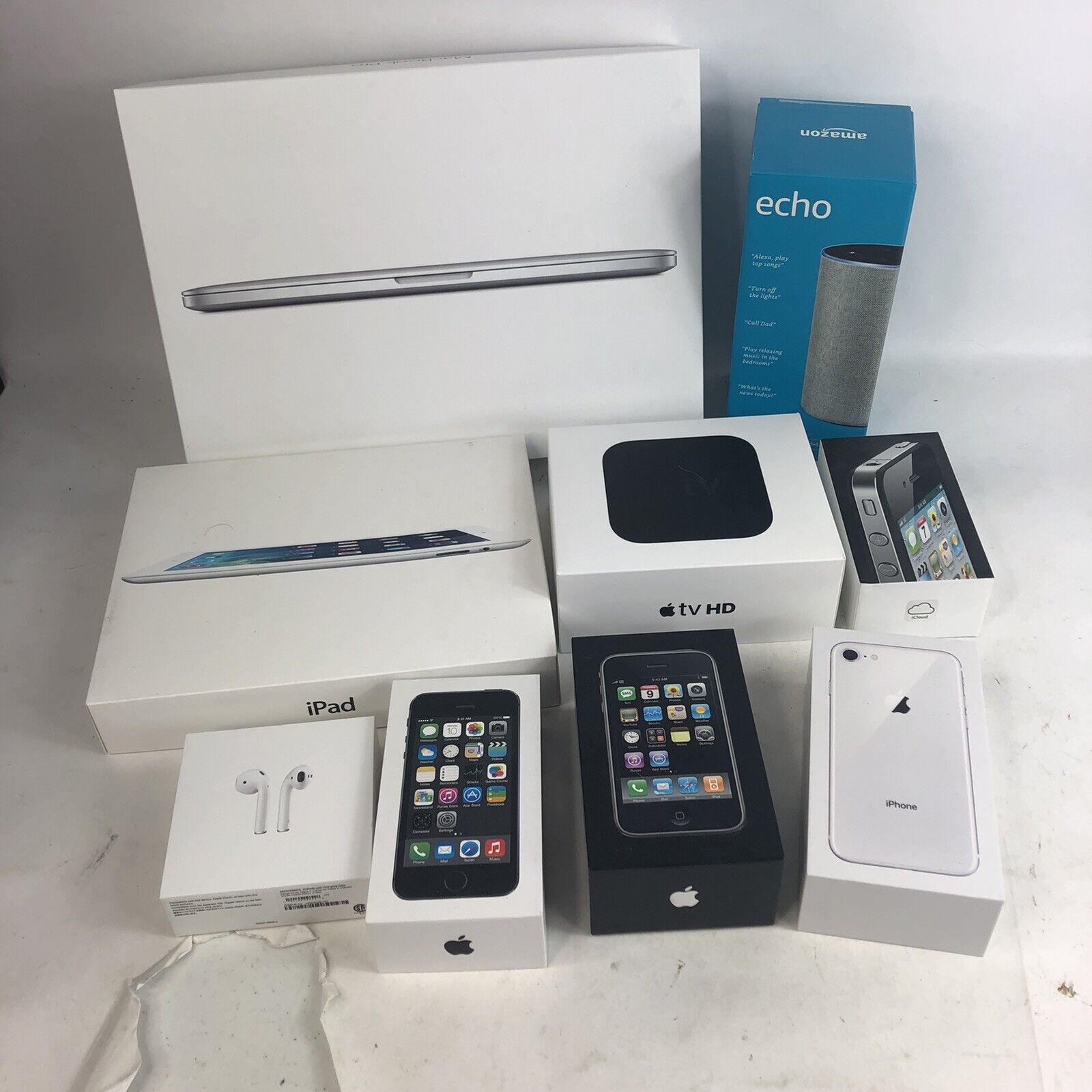 Lot of 9 Empty Boxes for 4 iPhones 1 iPad 2 1 MacBook Pro Apple TV HD Airpods  Apple N/A