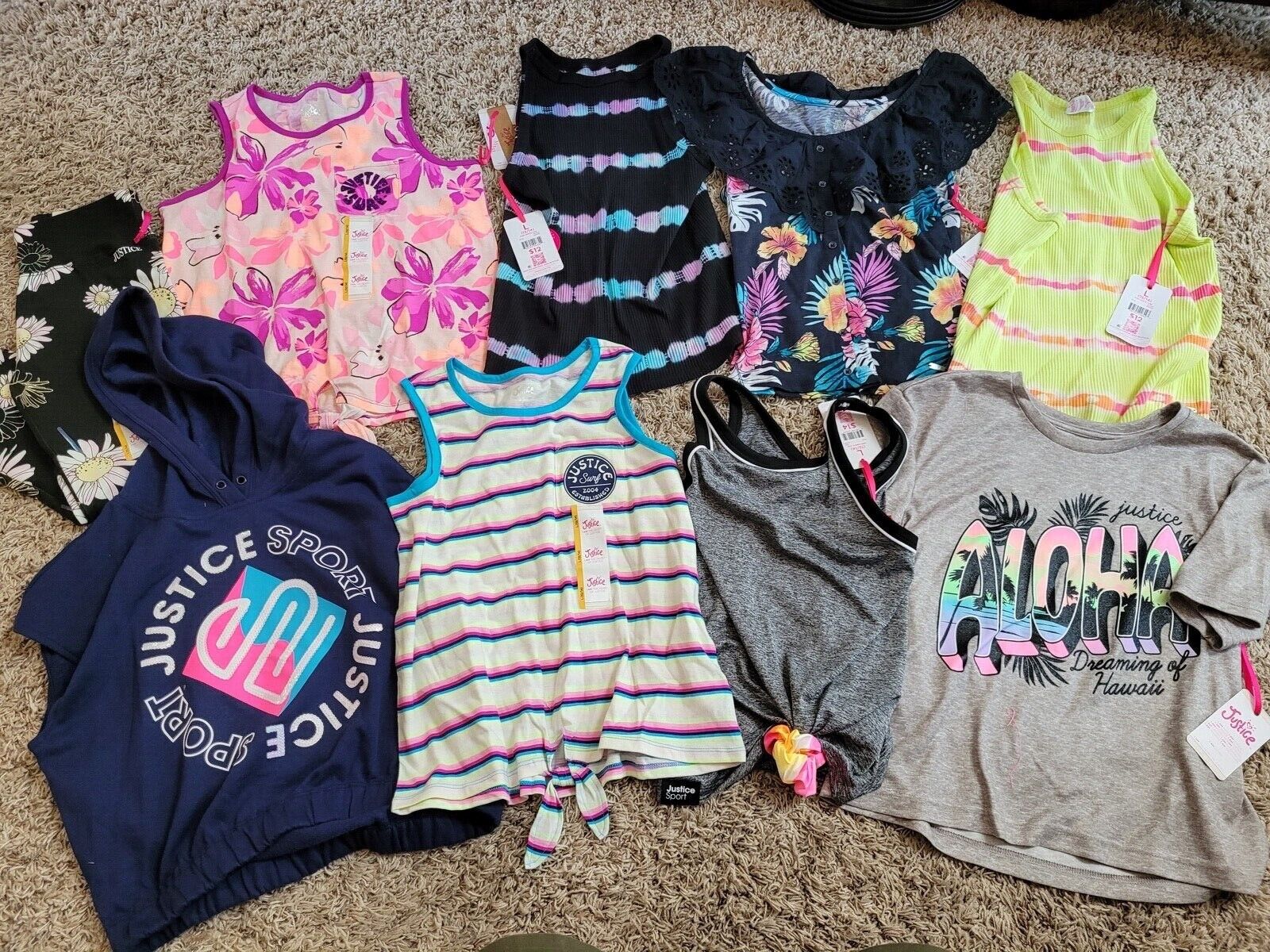 NEW LOT 9 CLOTHING LOT GIRLS SIZE 12-14 TOPS SHIRTS LEGGINGS NEW BY JUSTICE Wonder Nation