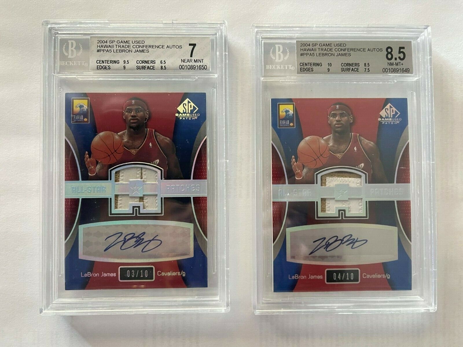LEBRON JAMES 2004 SP GAME USED PATCH AUTO UD #3 AND #4 OF 10 BGS AUTHENTICATED Без бренда