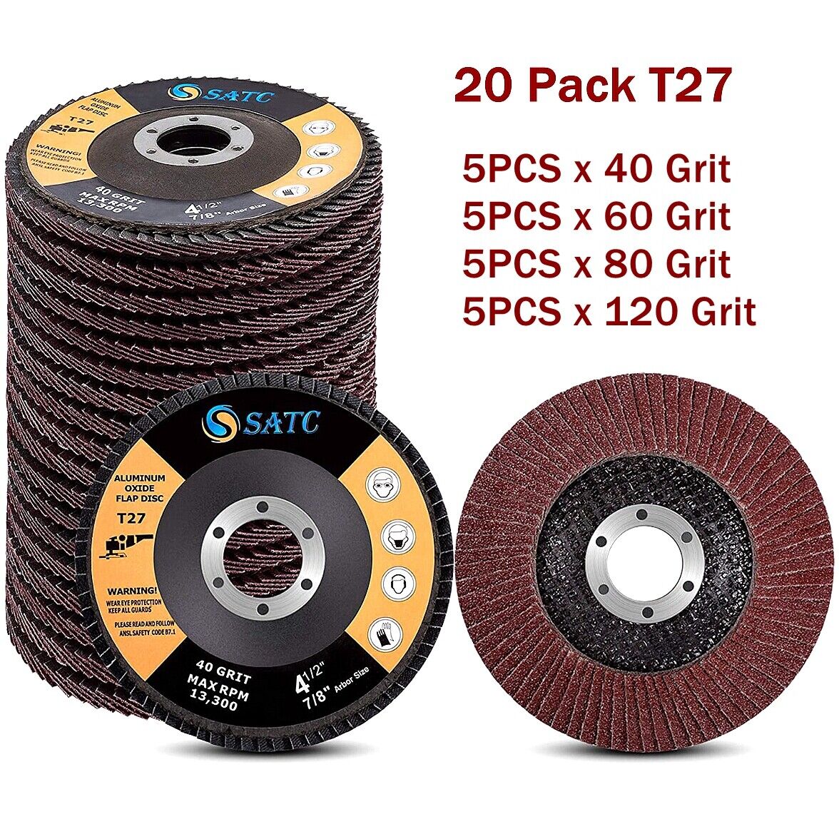 20x 4.5" 4-1/2 Flap Disc 40 60 80 120 Grit Angle Grinder Sanding Grinding Wheels Satc Does Not Apply