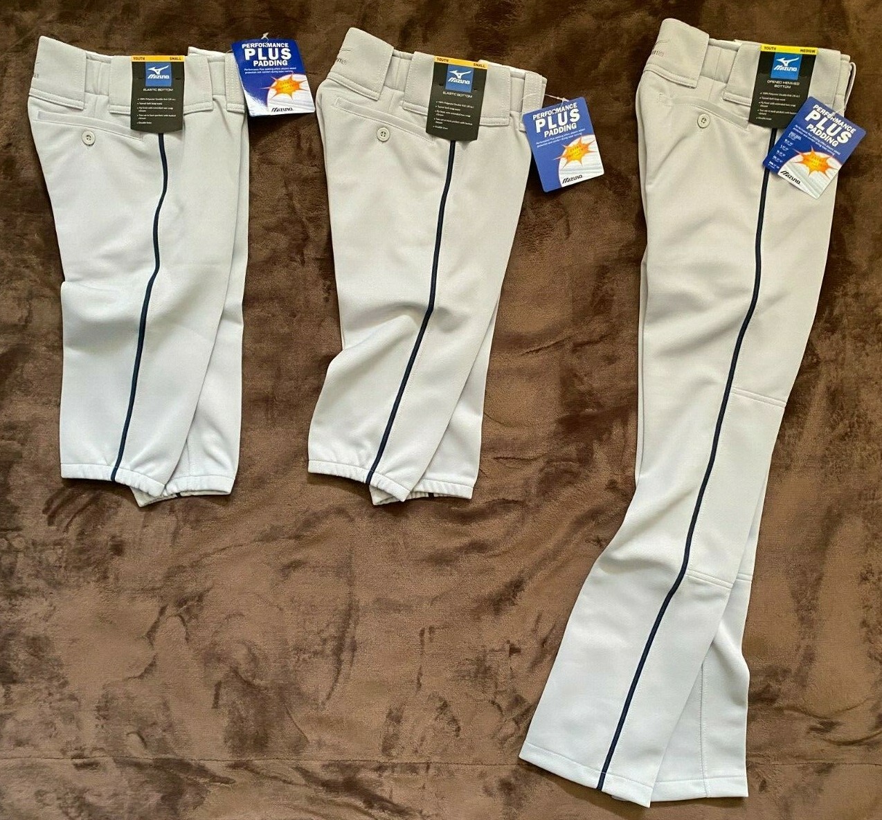 3 Mizuno GRAY/navy PIPED stripe Baseball long PANTS/KNICKERS boys youth S/M LOT Mizuno