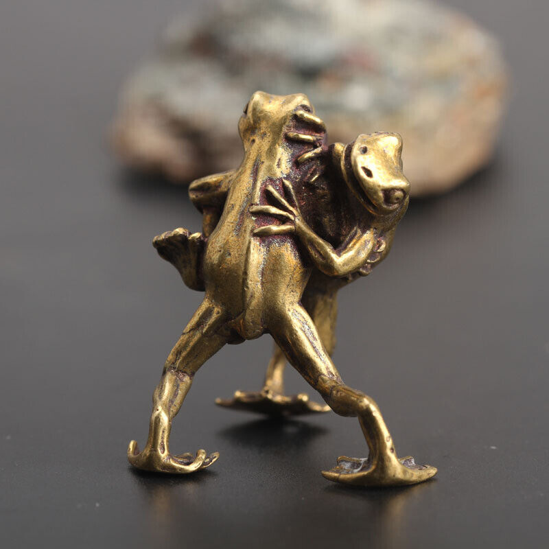 Chinese Collection Asian Brass Wrestling Frog Exquisite fengshui statue  Без бренда - фотография #3