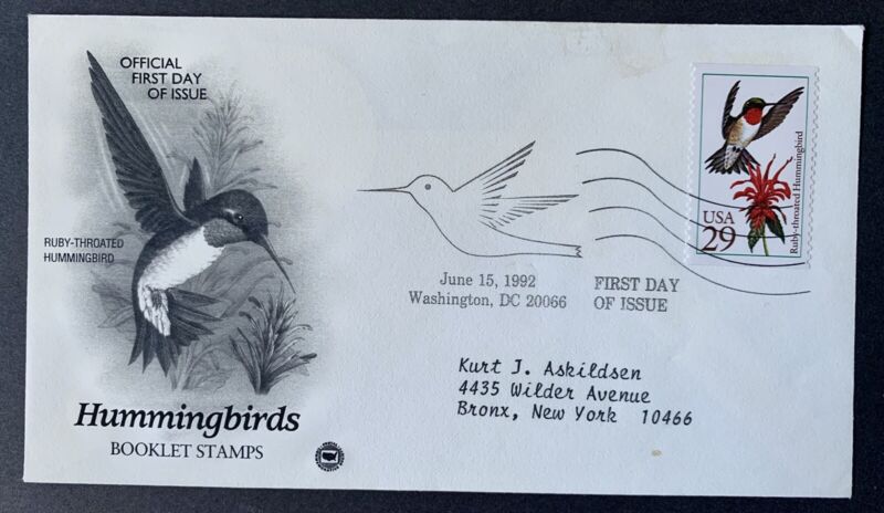 US 3 FDC covers humminbirds booklet stamps Washington DC 1992 Без бренда - фотография #4