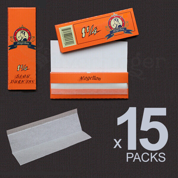 ROLLING PAPERS 15 PACKS 1.25 1¼ 77x45 mm 32 Leaves Cigarette Paper THEY ROCK! Magellan