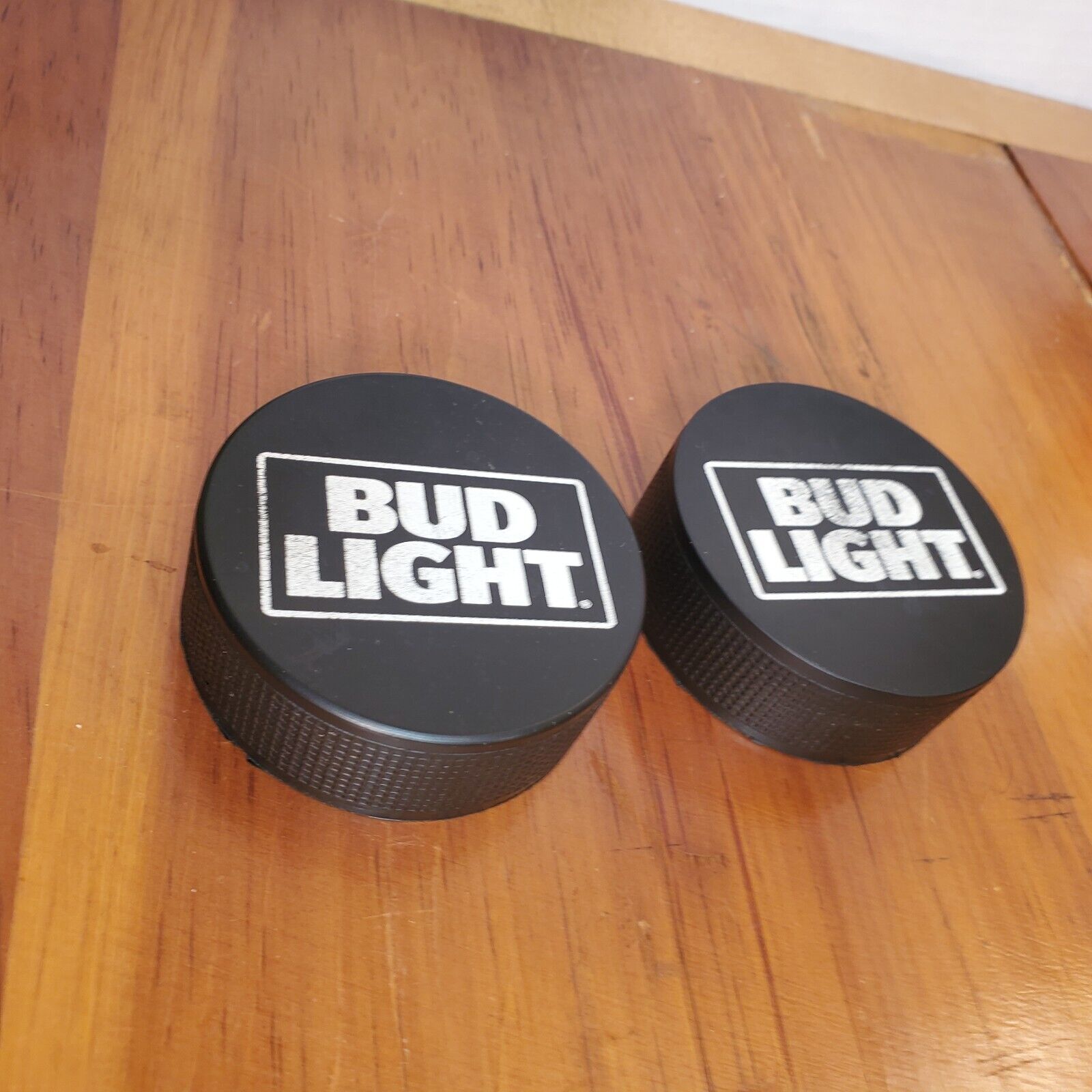 2 Regulation Size BUDWEISER BUD LIGHT Foam Hockey Puck Indoor Brewerania! Pucks Budweiser