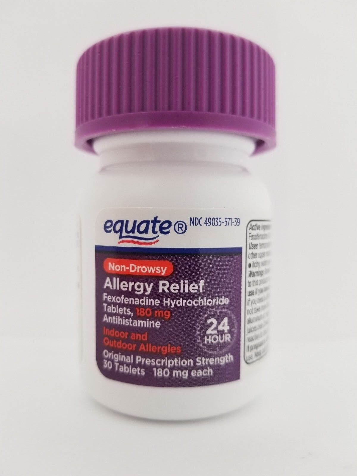 Equate 24HR Non-Drowsy Allergy Relief 180mg Antihistamine 30 Tabs 3PK Exp 12/23+ EQUATE W1862 - фотография #2