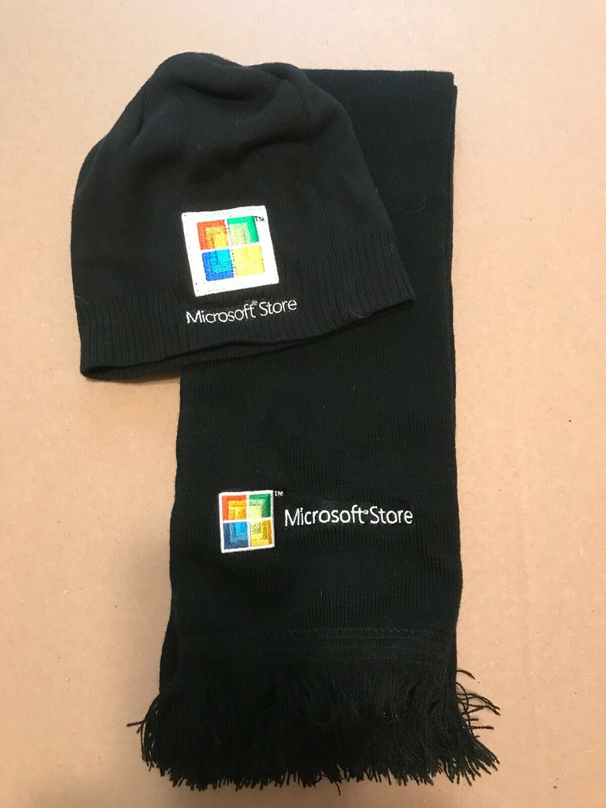 Vintage Microsoft Store Scarf and Beanie Cap 100% Cotton New Lot of 2 Microsoft
