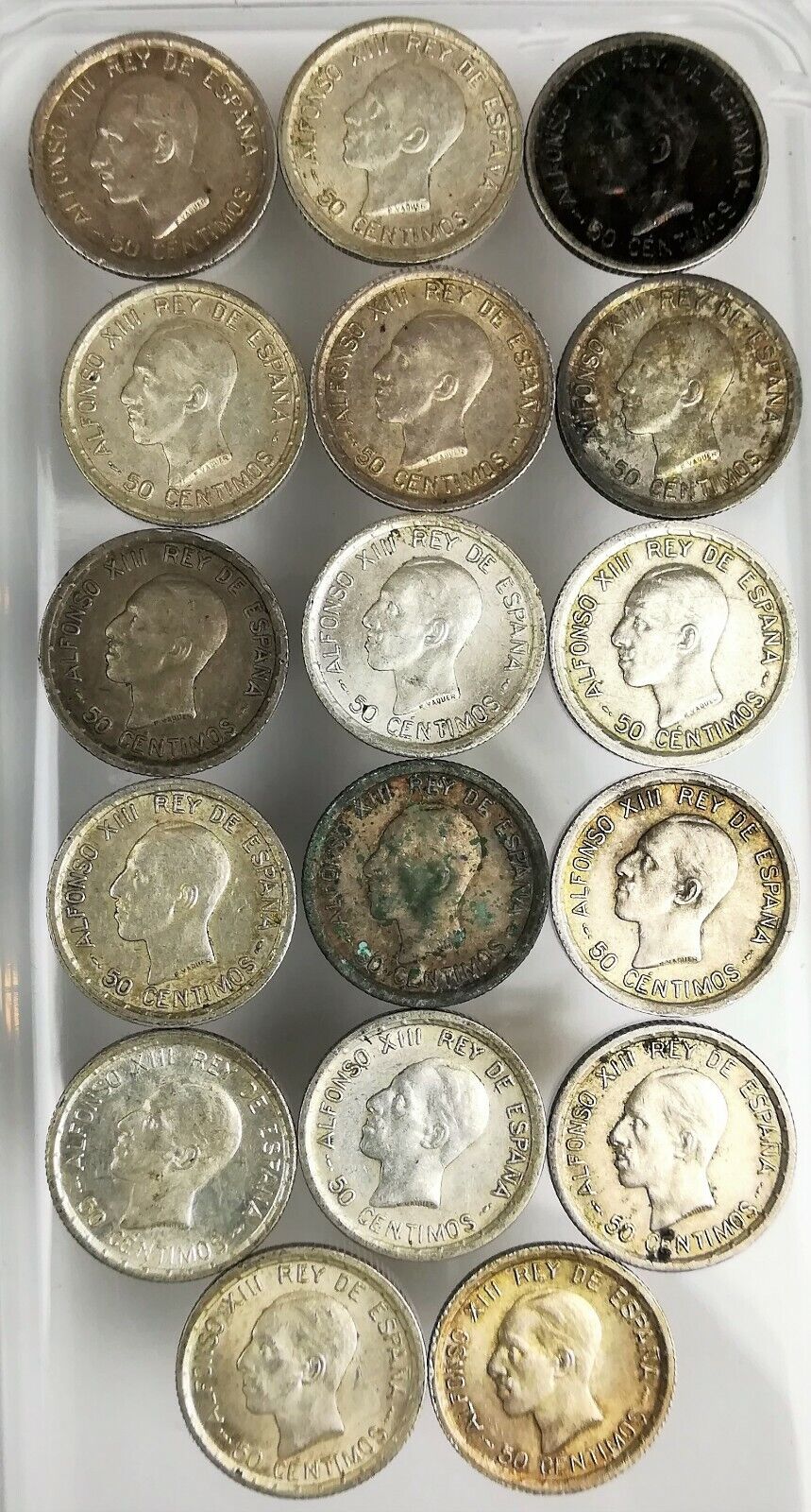17 COINS OF 50 CENTS OF SILVER. KING ALFONSO XIII. SPAIN 1926 Без бренда