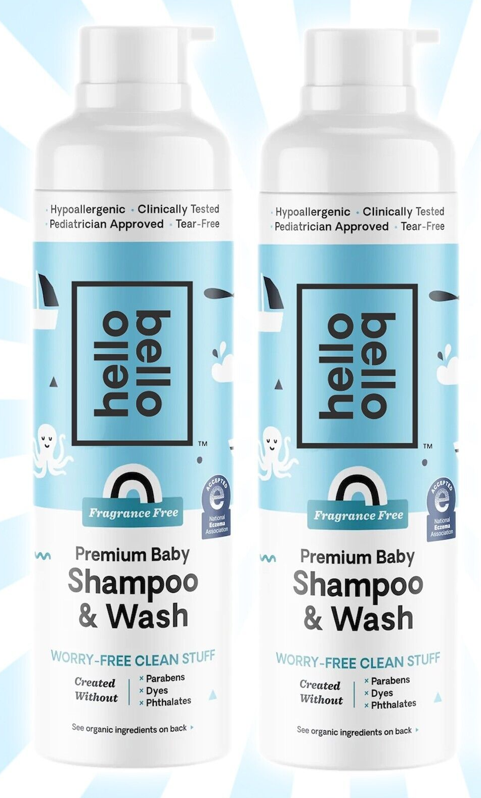 2 Hello Bello Fragrance Free Premium Baby Shampoo & Body Wash 10 OZ HELLO BELLO Fragrance Free Shampoo & Body Wash