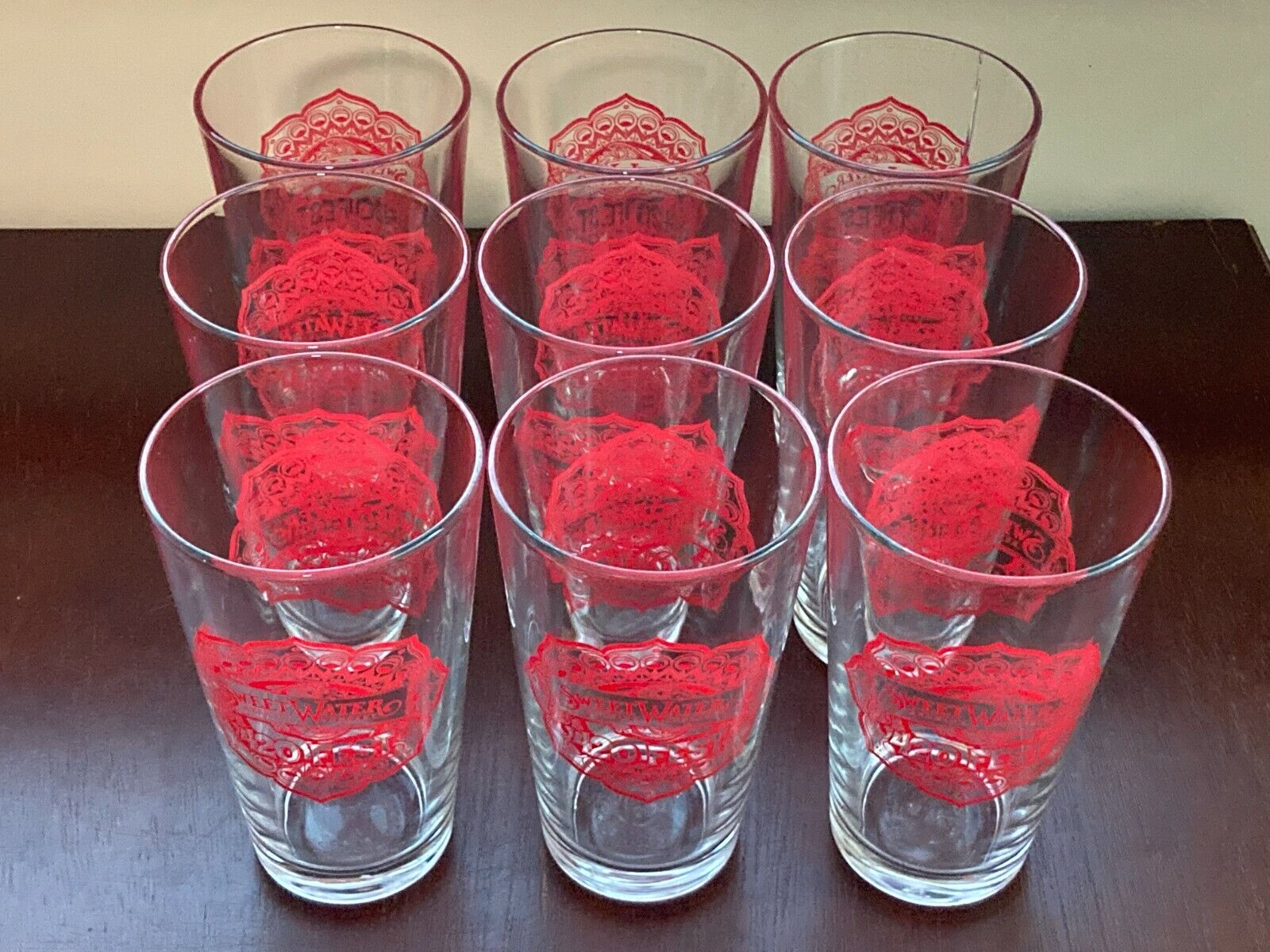 Sweet Water Brewing Company 420 Fest Pint Glasses Set Lot of 9 Red Graphics Sweet Water Brewing Company