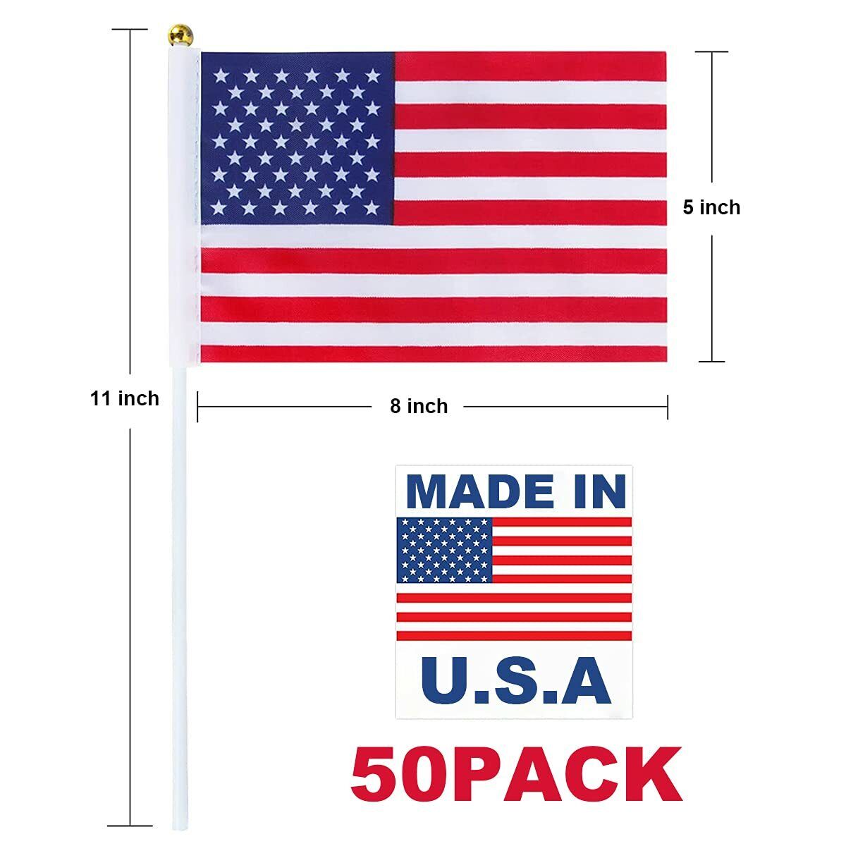 Small US Flags Mini American Flag on Stick 5" x 8" In 50Pcs Small American Flags Unbranded Does not apply - фотография #2