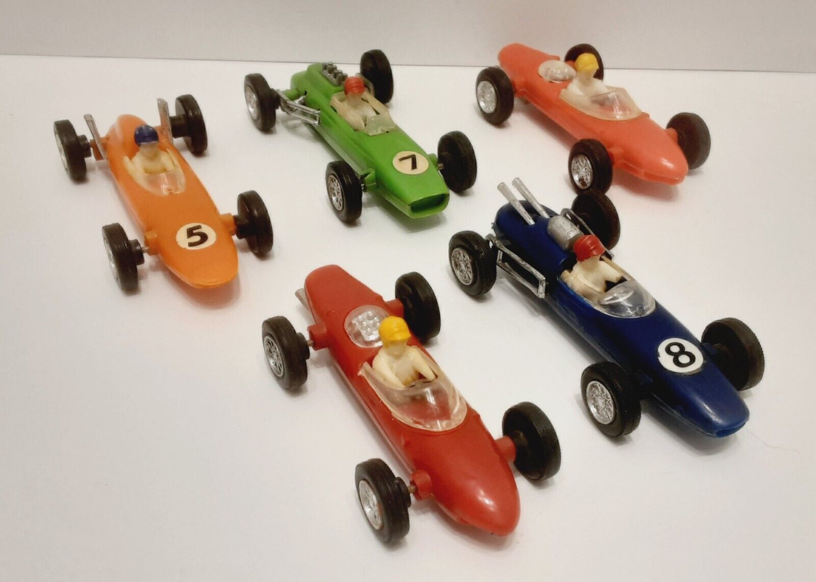 FIVE 1960's ? Plastic Indy 500 Race Cars made in Hong Kong RARE SET Unknown with logo