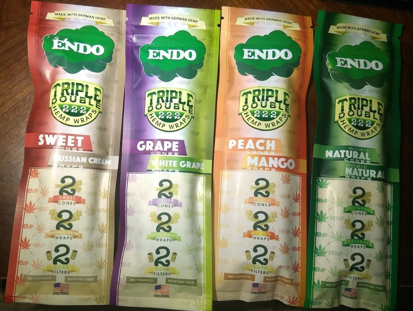 Endo Flavored Herbal Cones&Papers/w filters Variety Sampler 4/4ct Packs Endo