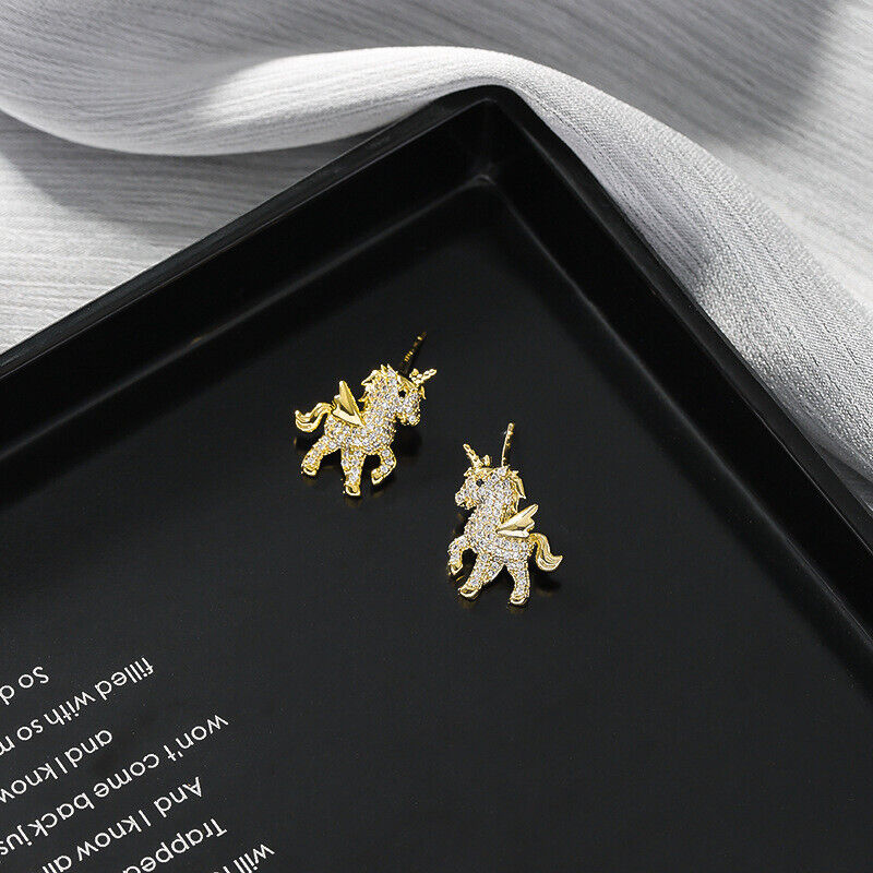 2022 Fashion Animal Horse KC Gold Crystal Earrings Ear Stud Women Jewelry Gifts Rinhoo - фотография #4