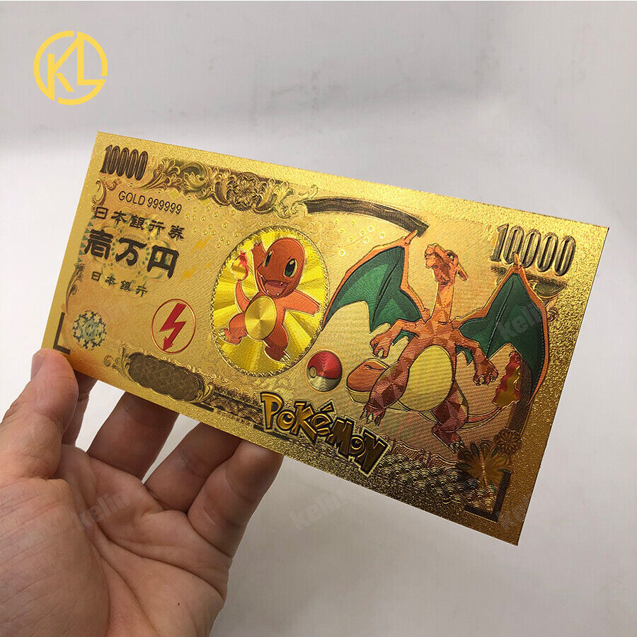 10pcs Japanese Pokemon Dinosaur cards Charmander 10000 Yen Gold Banknote Без бренда - фотография #2