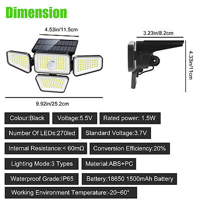 270 LED PIR Motion Sensor Wall Light Solar Power Waterproof Outdoor Garden Lamp EEEKit Does Not Apply - фотография #8