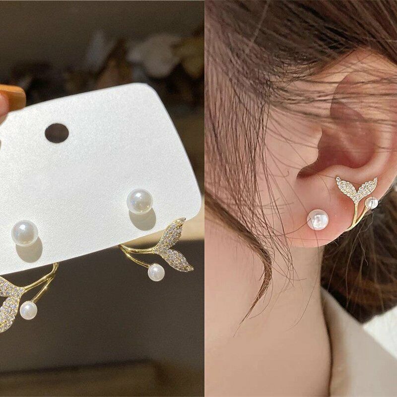 Elegant Gold Plated Fish Tail Pearl Stud Earings Drop Anniversary Jewelry Women Rinhoo Does not apply