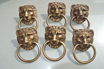 6 LION pulls handles Small heavy  SOLID BRASS old style bolt house antiques B Без бренда - фотография #2