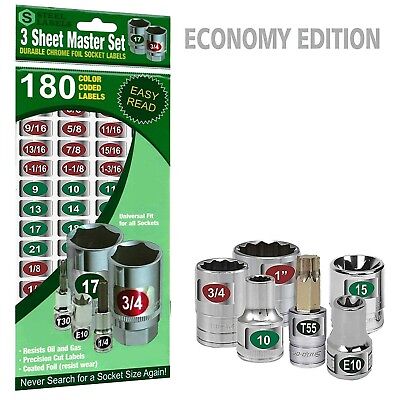 3 Pack Master Socket Label Set Economy Green Edition Easy Read Chrome Decal Tags SteelLabels.com M3PACK001 - фотография #9