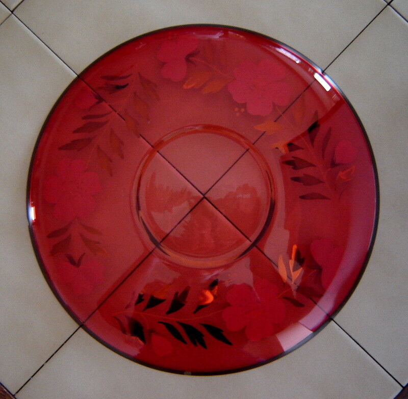 Vintage Set (4) EGERMANN Hand Painted Bohemian Red Art Glass Plates w/ 24K Gold Egermann - фотография #7