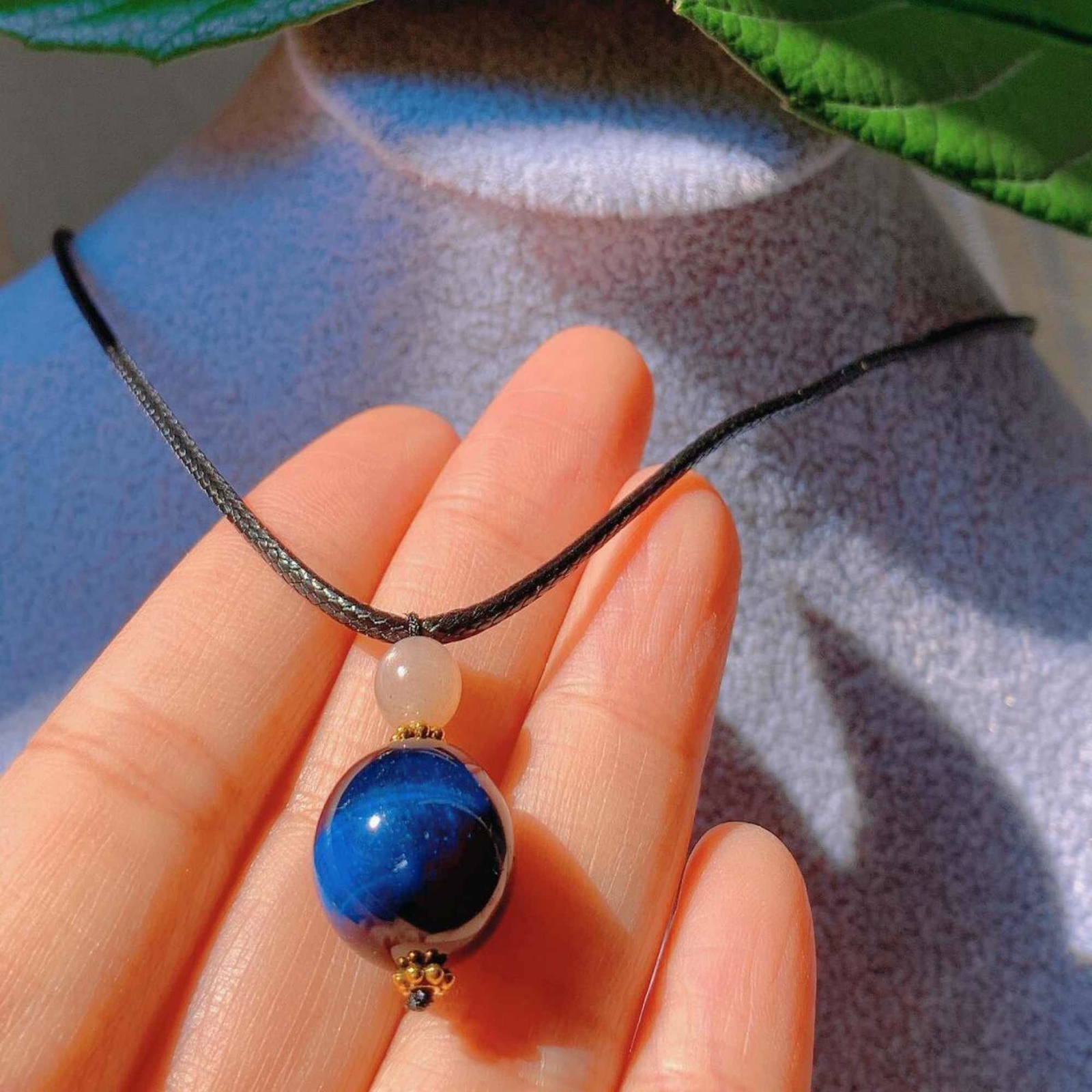 14mm Natural Blue tiger eye pink Crystal pendant Leather rope Yoga Relief Unbranded 1 - фотография #2