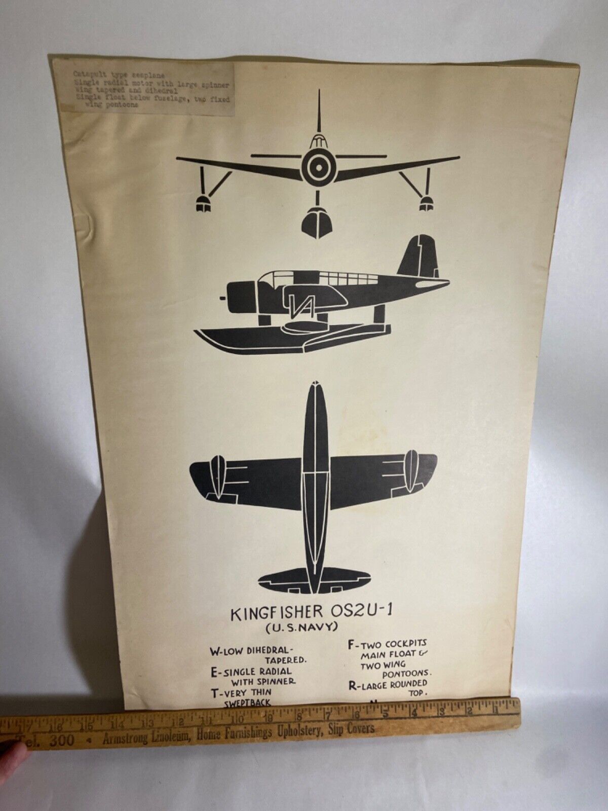 Vintage WWII Vought OS2U Kingfisher Observation Floatplane Recognition Poster Без бренда - фотография #3