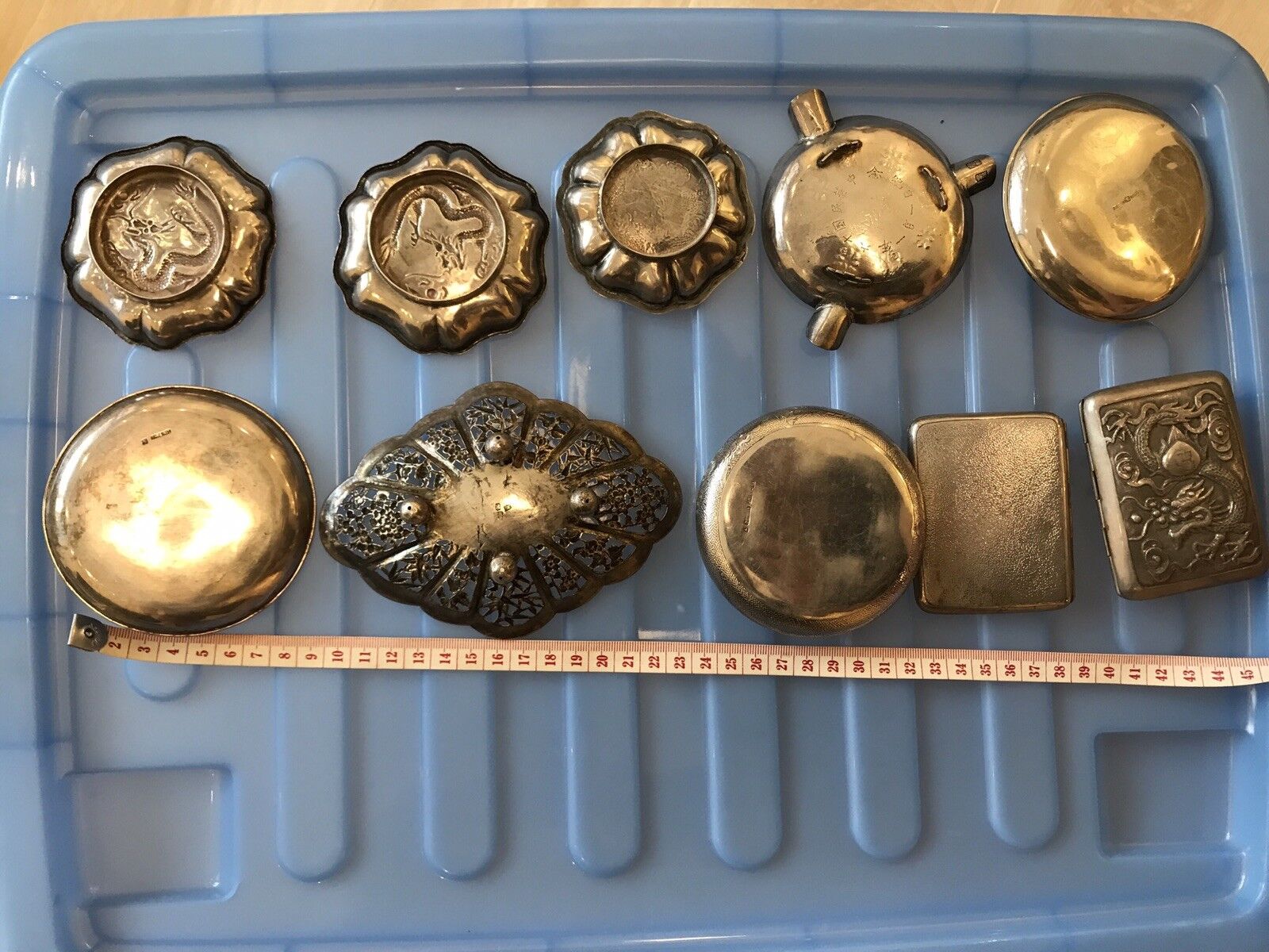 10 Rare Silver Antique China Ingot Ashtrays Без бренда - фотография #2